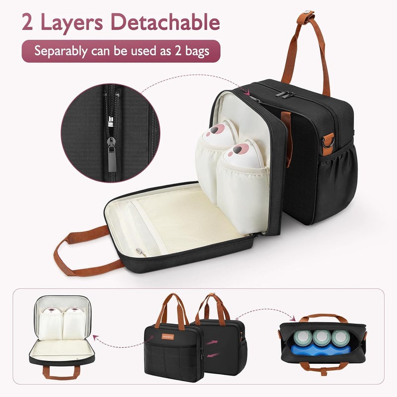 HavenMinds Detachable Breast Milk Cooler Travel Bag with Ice Pack, Double Layer Breast Pump Bag Compatible for Wearable Breast Pump, Portable Breastmilk Cooler Bag & Carrying Case with Waterproof Mat - Image 2